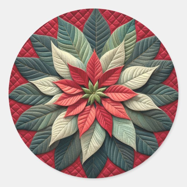 Stechmuster Poinsettia Rot Runder Aufkleber (Vorderseite)