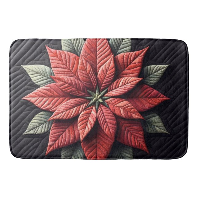 Stechmuster Poinsettia Schwarz Badematte (Vorderseite)