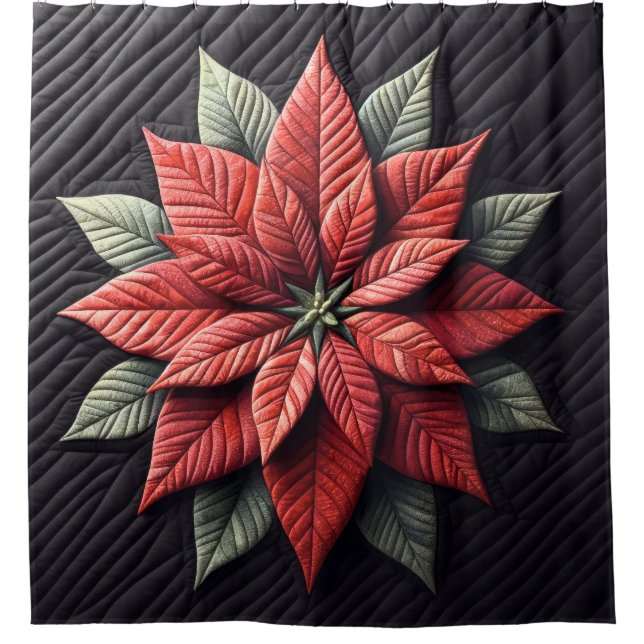 Stechmuster Poinsettia Schwarz Duschvorhang (Vorderseite)