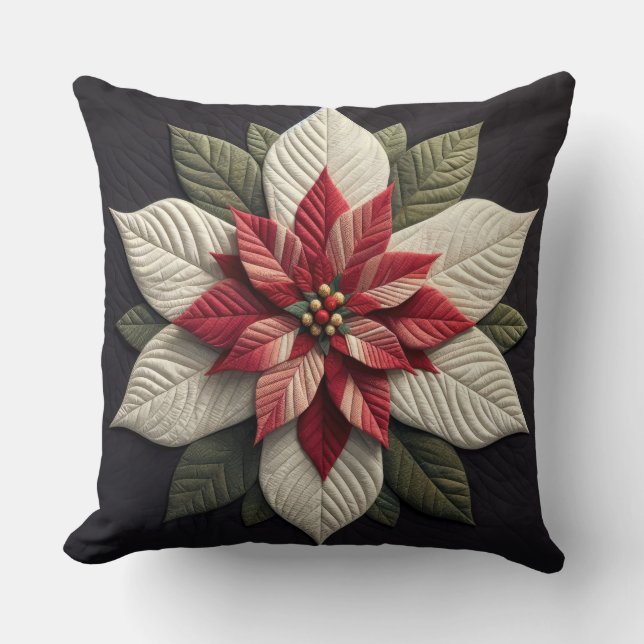 Stechmuster Poinsettia Schwarz Kissen (Vorderseite)