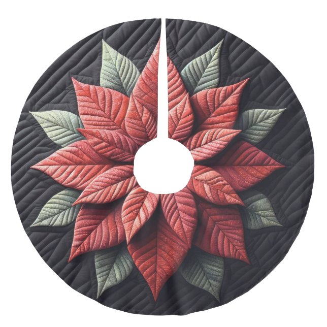 Stechmuster Poinsettia Schwarz Polyester Weihnachtsbaumdecke (Vorderseite)