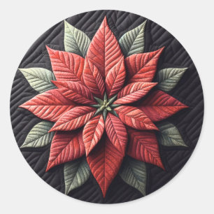 Stechmuster Poinsettia Schwarz Runder Aufkleber