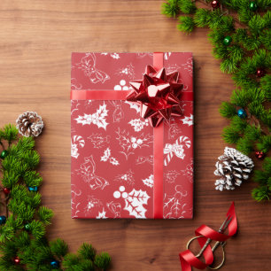 Stechpalme mit roten Beeren   Rotes Weihnachtspapi Geschenkpapier