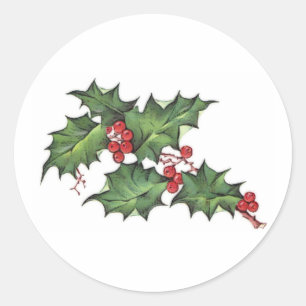 Stechpalme und Beeren Weihnachtssticker Runder Aufkleber