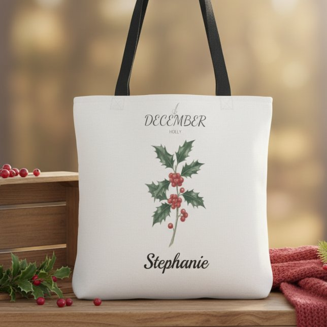 Stechpalme zum Geburtstag im Dezember Tasche (December birth month flower holly birthday tote bag)