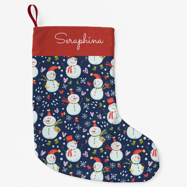 Stechpalmelustige Snowmen-personalisierter Strumpf Kleiner Weihnachtsstrumpf (Vorderseite)
