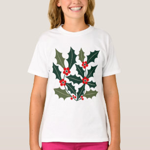 Stechpalmen-Beeren-Blätter im Stil der Mitte des 2 T-Shirt