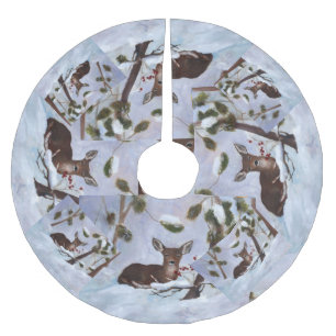 Stechpalmen-Beeren-Rotwild Polyester Weihnachtsbaumdecke
