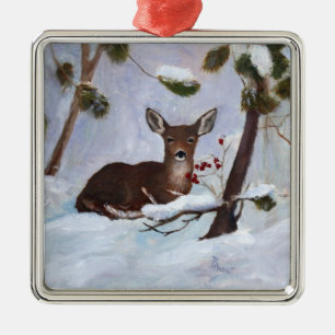 Stechpalmen-Beeren-Rotwild-Verzierung Silbernes Ornament