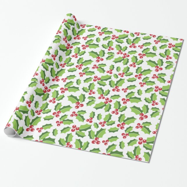 Stechpalmen-Beeren-Stechpalme verlässt Geschenkpapier (Ungerollt)