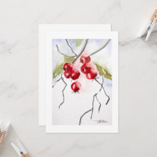 Stechpalmen-Beeren-Wasserfarben-Weihnachten Einladung