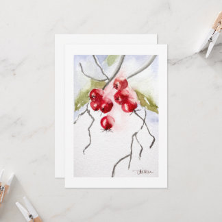 Stechpalmen-Beeren-Wasserfarben-Weihnachten Einladung
