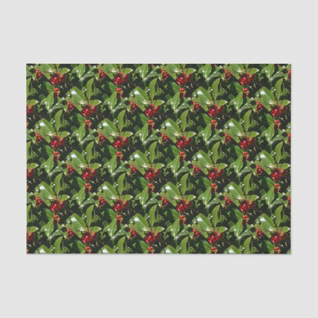 Stechpalmen-Beeren-WeihnachtsPackpapier Seidenpapier (Vorderseite)