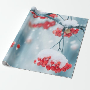 Stechpalmen-Beeren Zweige Schnee Feiertag Geschenkpapier
