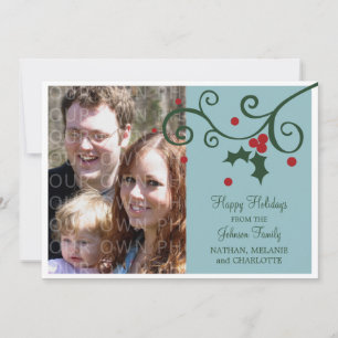Stechpalmen-Feiertags-Foto-Flatcard, Blau Feiertagskarte