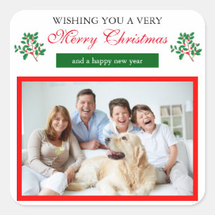 Stechpalmen-frohe Weihnachten - quadratischer Quadratischer Aufkleber