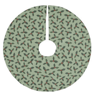 Stechpalmen-Grünmuster Polyester Weihnachtsbaumdecke