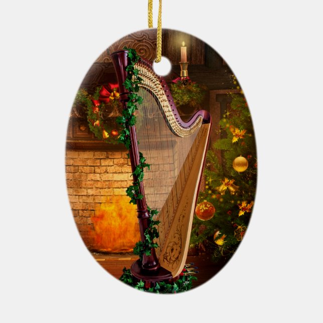 Stechpalmen-Harfen-Weihnachtsverzierung Keramikornament (Hinten)