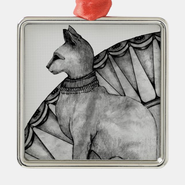 Stechpalmen-Katze Silbernes Ornament (Vorne)