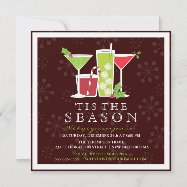 Stechpalmen-lustige Weihnachtscocktail-Party Einladung (Vorderseite)