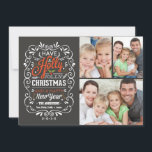 Stechpalmen-lustige Weihnachtstafel-Foto-Collage Feiertagskarte<br><div class="desc">Festliche und extravagante gelockte Tafel Weihnachtsfeiertagsgruß-Fotoschablone auf trendy flachen Karten. Nette Tafelarttypographie mit der retro Mischung der Hand-mit Buchstaben gekennzeichneten Arten, verziert mit Wirblem Rahmen, Winterlaub und Stechpalmenbeeren. Addieren Sie Ihr Lieblingsfeiertagsfamilien-Foto und fertigen Sie den Text besonders an. Moderne Weise, glückliche Winterfeiertagsgrüße zu schicken allen Ihren Freunden und geliebten mit...</div>