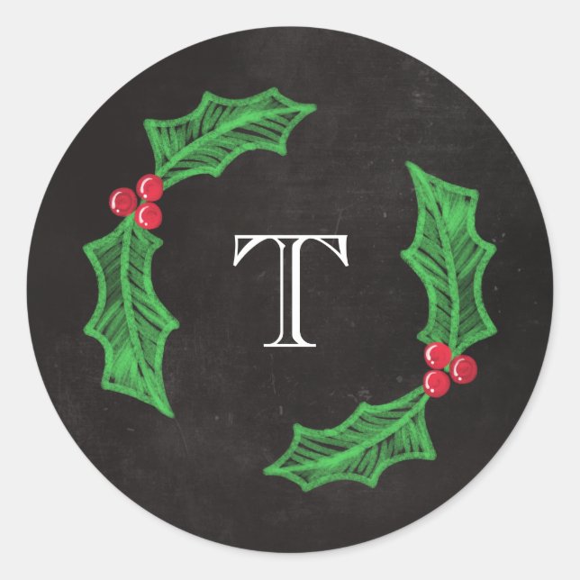 Stechpalmen-lustiges Weihnachtsrustikales Runder Aufkleber (Vorderseite)