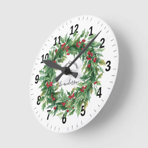 Stechpalmen-Mistel-Kranz Weihnachten Familienname Runde Wanduhr