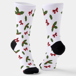 Stechpalmen-Pflanze und rote Schleifen Muster Socken