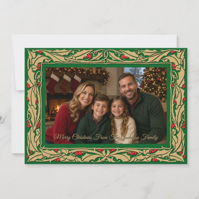 Stechpalmen-Rand Foto Weihnachten (Vorderseite)