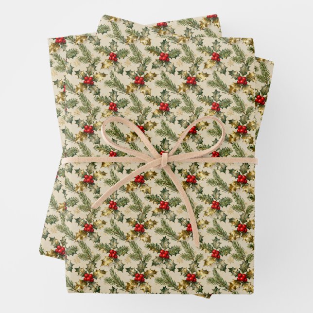 Stechpalmen und Immergrün Geschenkpapier Set (Beispiel)