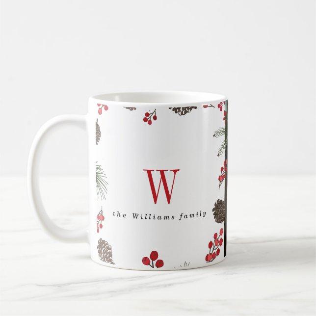 Stechpalmen-und Kiefern-WeihnachtsFoto-Tassen Kaffeetasse (Links)