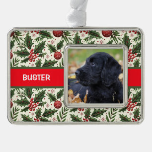 Stechpalmen-Weihnachts-Foto-Ornament Rahmen-Ornament Silber
