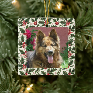 Stechpalmen-Weihnachts-Tierfoto-Ornament Keramikornament
