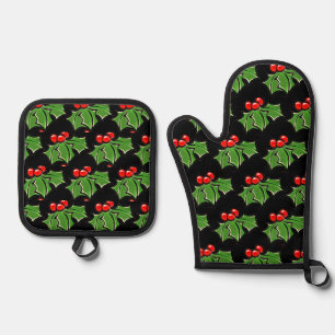 Stechpalmenblätter Stechpalmenbeeren lustige Feier Ofenhandschuh & Topflappen-Set