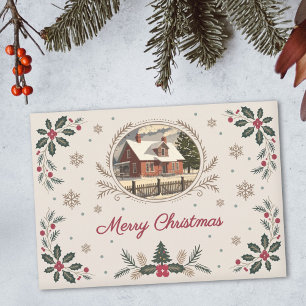 Stechpalmenblätter und Beeren - Weihnachtsgrüße au Feiertagskarte