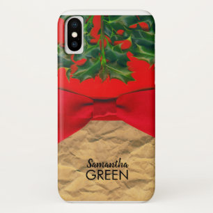 Stechpalmenblätter und rotes Band Monogramm Case-Mate iPhone Hülle