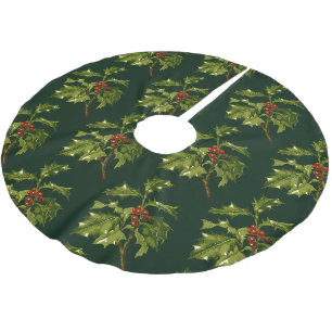 Stechpalmenzweig Weihnachten Rote Beere Polyester Weihnachtsbaumdecke