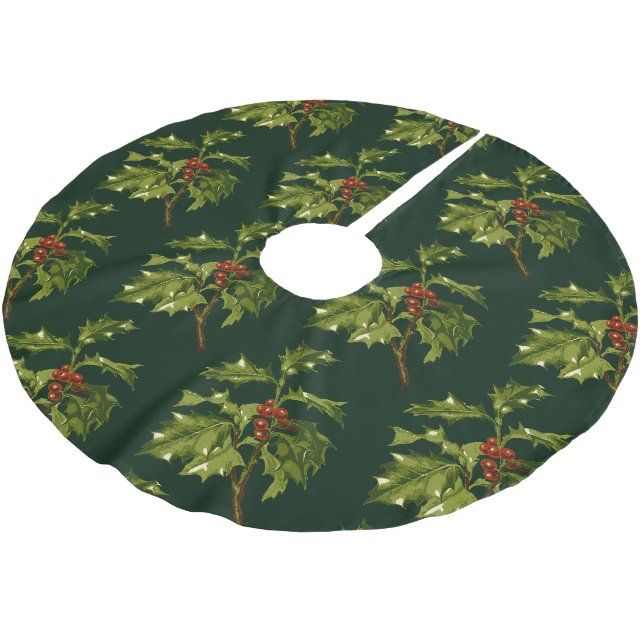Stechpalmenzweig Weihnachten Rote Beere Polyester Weihnachtsbaumdecke (Schrägansicht)