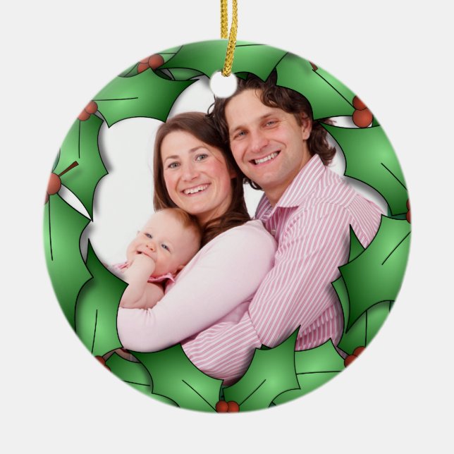 Stechpalmewreath-Foto-Verzierung Keramikornament (Vorne)