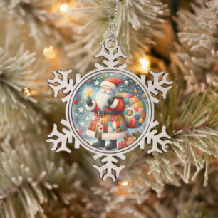 Stechwork Weihnachten mit Weihnachtsstern Schneeflocken Zinn-Ornament
