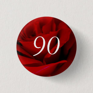 Stecknadel für 90. Geburtstagsfeier mit roter Rose Button