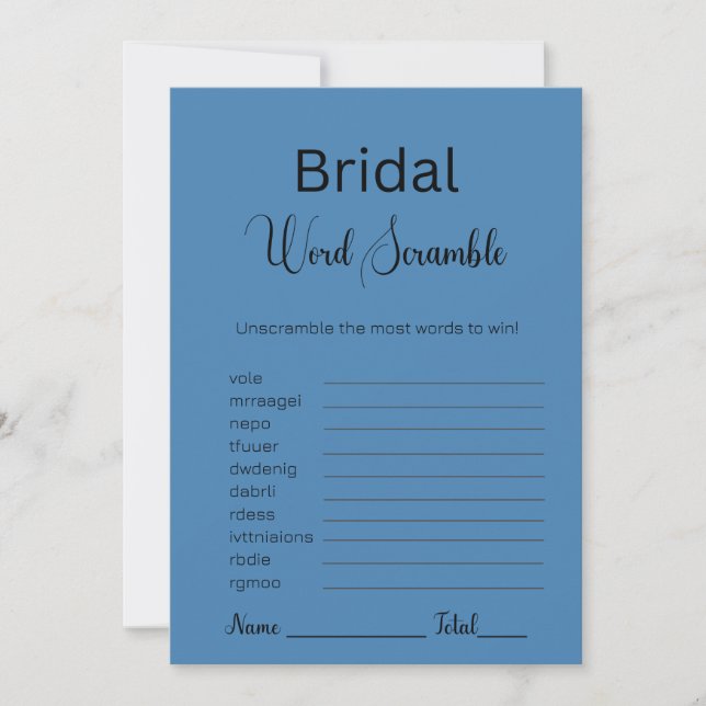 Steel Blue Bridal Word Scramble Game Einladung (Vorderseite)