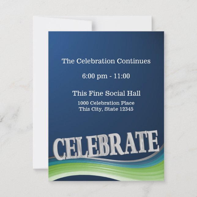 Steel Blue Green Wave Celebration Empfang Card Einladung (Vorderseite)