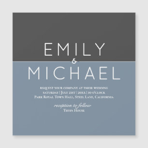 "Steel Blue MAGNETIC Wedding Save the Date Invite Magnetkarte
