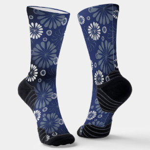 Steel Blue Modern Floral Print Socken