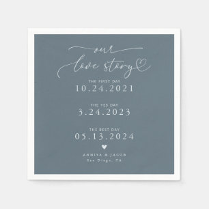 Steel Blue Our Liebe Story Elegante Script Wedding Serviette
