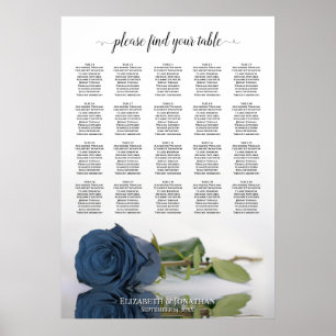 Steel Blue Rose 20 Table Wedding Seating Chart Poster