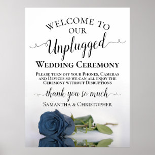 Steel Blue Rose Chic Unplugged Wedding Zeremonie Poster