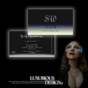 Steel Blue Schwarz-weiß Gradient Shadow Monogram Visitenkarte