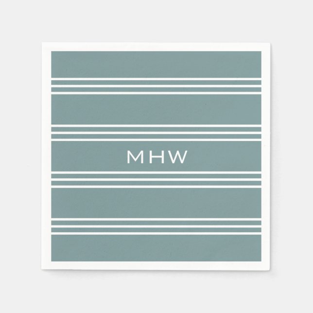 Steel Blue Stripes kundenspezifische Monogramm Pap Serviette (Vorderseite)